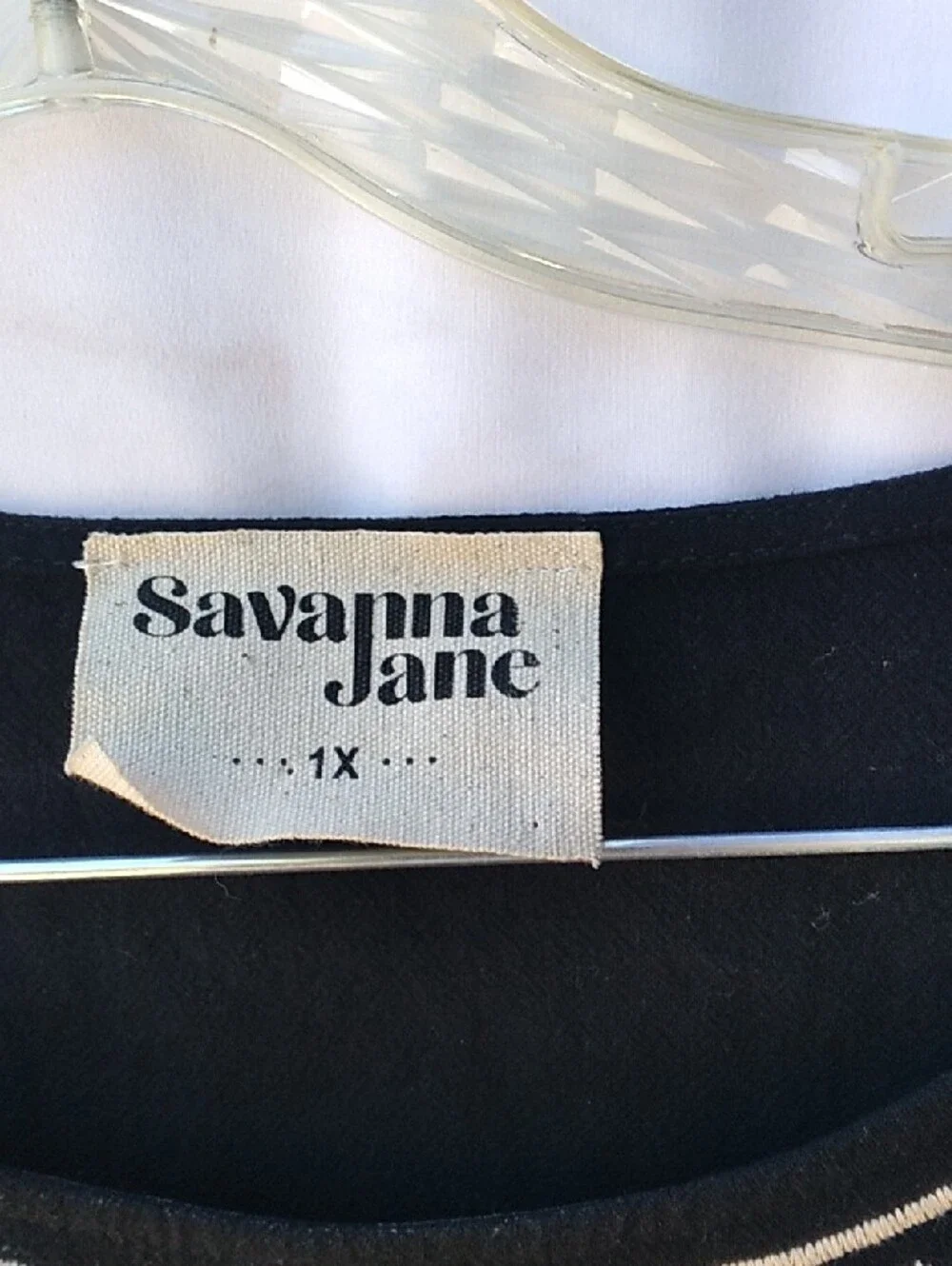 Savanna Jane Black Top with Cream Floral Embroidery 1X